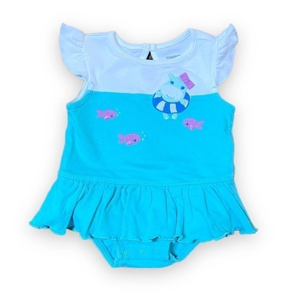 GYMBOREE Hippos and Bows Ruffle Romper 0-3 mo.